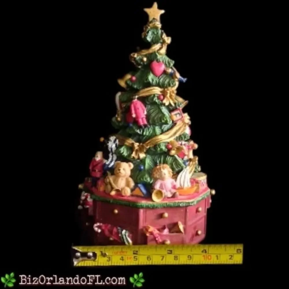 VINTAGE: Christmas Tree on Stand with Toys Music Box Plays 